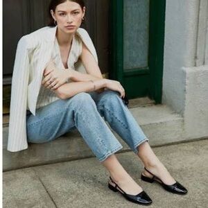 Steve Madden Belinda Black Cap Toe Patent Leather Slingback Ballet Flat Size 7.5